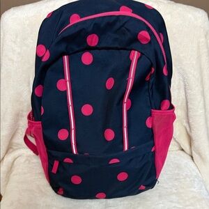 Lands' End Kids Backpack in Navy and Pink Dots